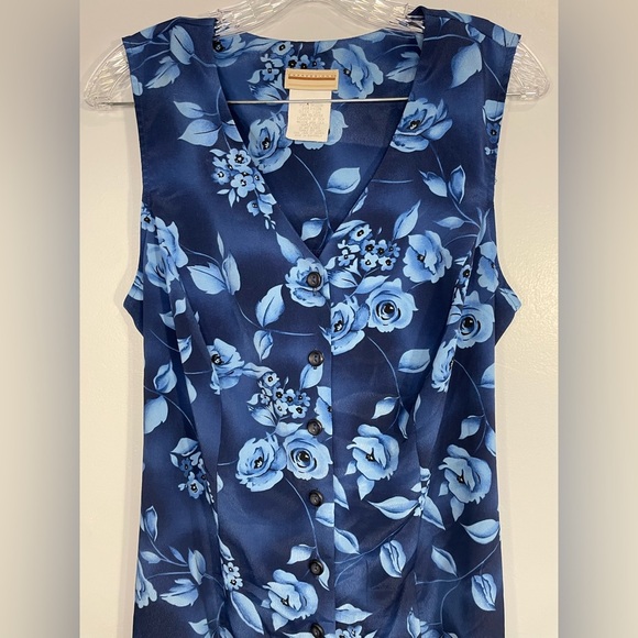 Vintage Expressions Sleeveless Button Front Tie Back Floral Blue Size 16W Maxi - Picture 4 of 16